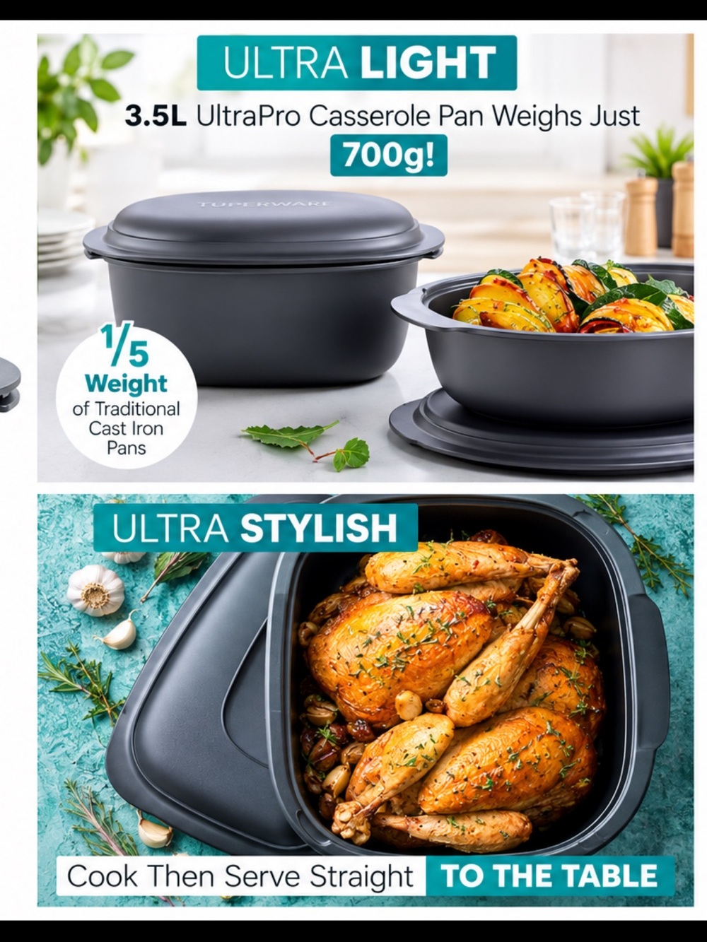 Tupperware UltraPro 3.5L Casserole Pan - Charcoal Gray